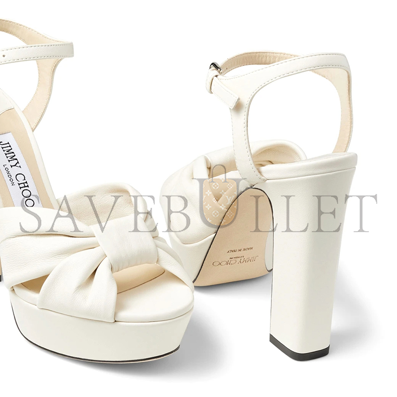 JIMMY CHOO HELOISE 120 LATTE NAPPA LEATHER PLATFORM SANDALS HELOISE120NAP